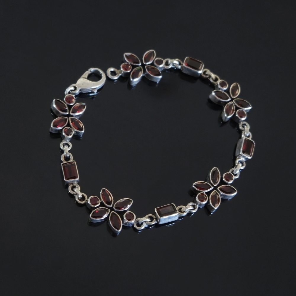 NICKY BUTLER 925 Sterling Silver Designer NB Bracelet Mozambique Garnet 7.25" - Picture 4 of 16
